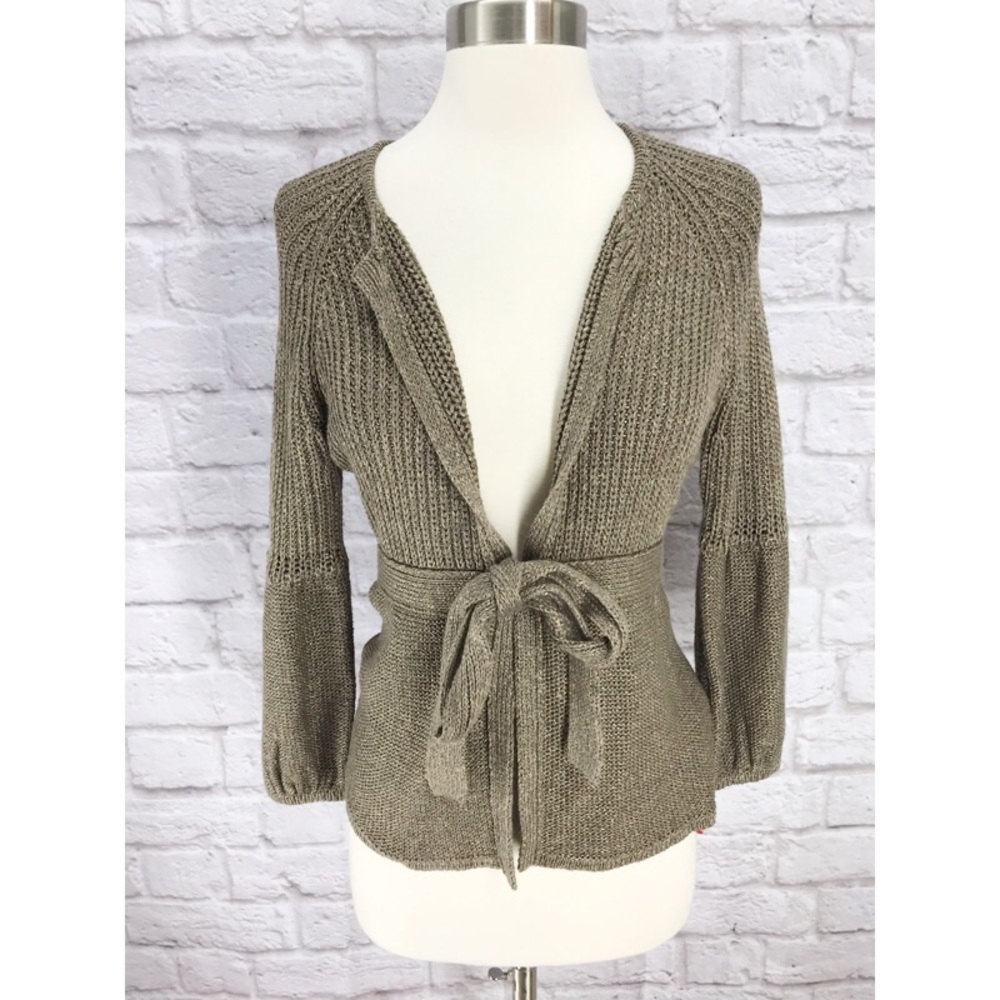 Elite Tahari Metallic Cardigan Sweater Waist Tie